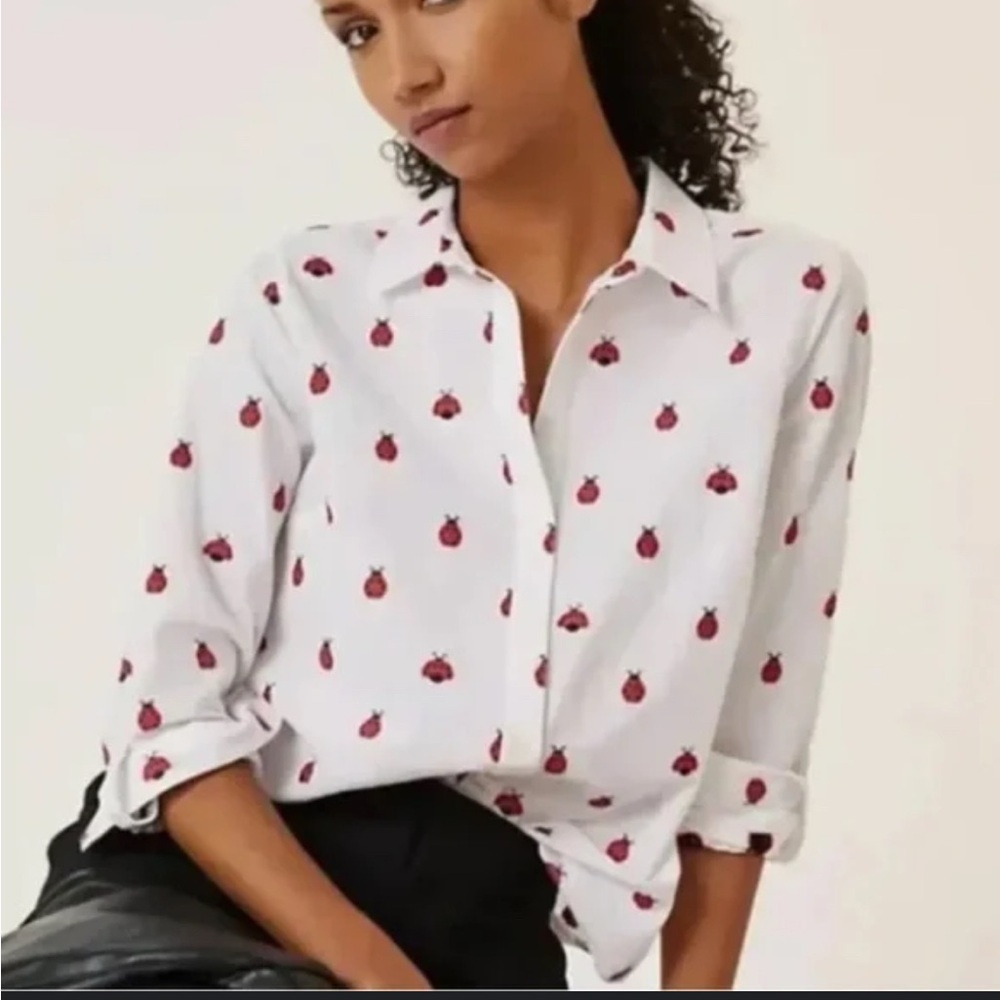 Anthropologie Maeve Ladybug Print Button Down Shirt
